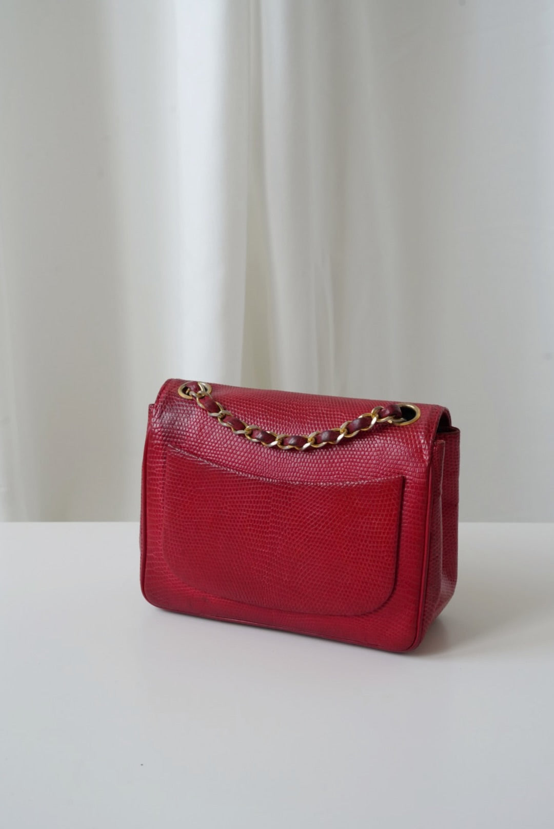 Chanel Red Mini Square Lizard