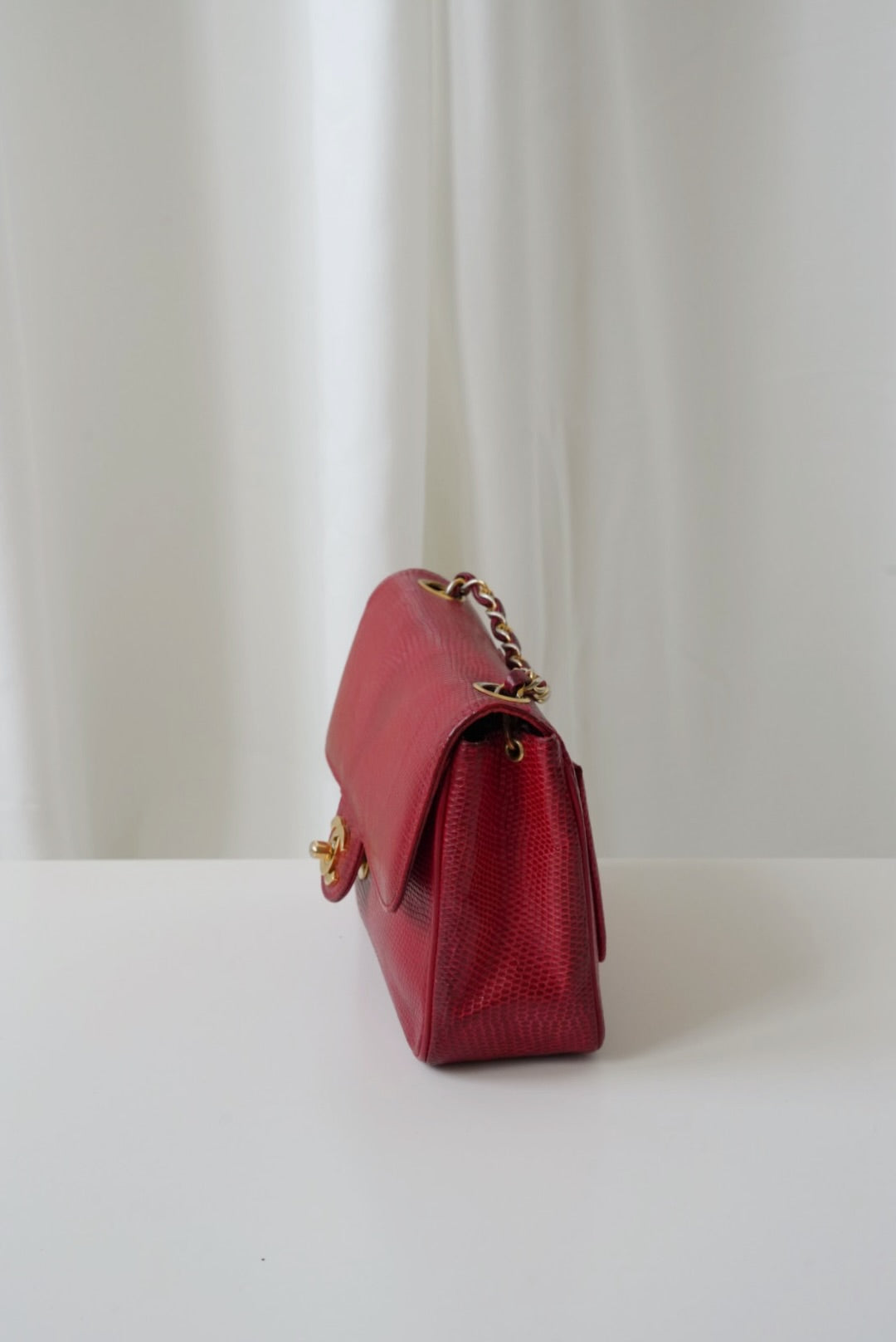 Chanel Red Mini Square Lizard