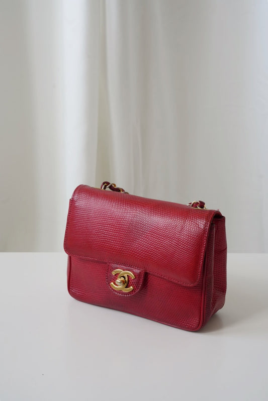Chanel Red Mini Square Lizard