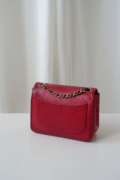 Chanel Red Mini Square Lizard