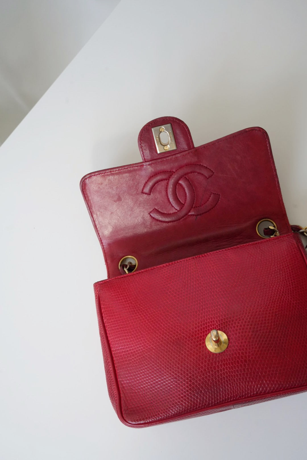 Chanel Red Mini Square Lizard
